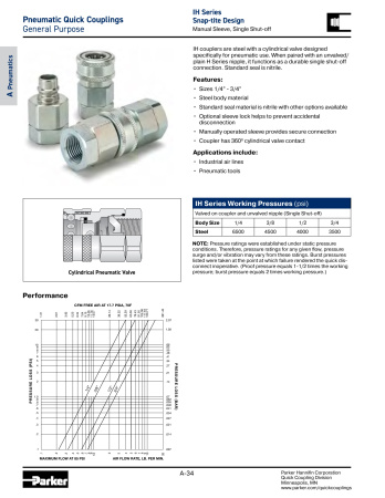 Pneumatic Quick Couplings A-34 описание